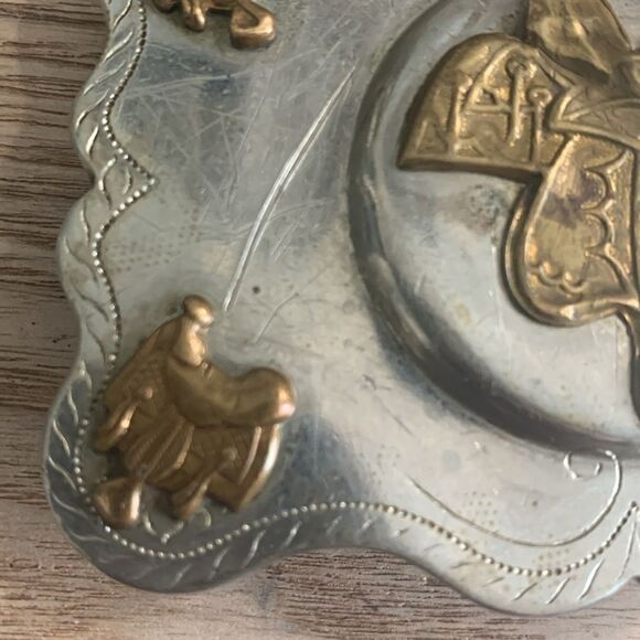 Vintage The Lyntone Co Oklahoma Nickel Silver Belt Buckle Cowboy Western Saddle - Picture 4 of 17